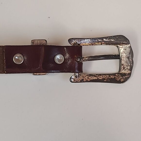 Vintage Banana Republic Women's Small Leather Belt Patina Buckle Made in USA - Picture 4 of 8